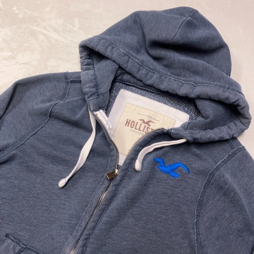Vintage Y2K Hollister Men's‎ Medium Full Zip Hoodie Seagull Logo Blue Heathered